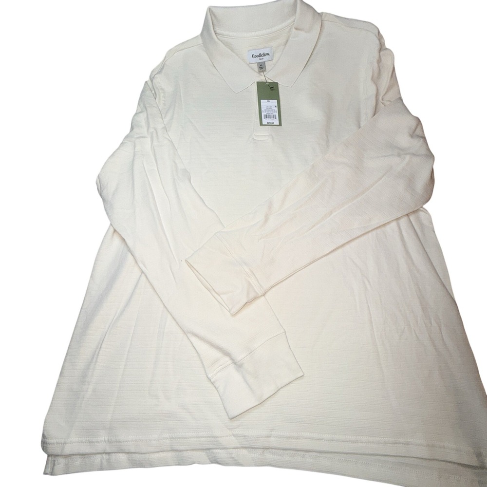 Men's Goodfellow Long Sleeve Polo Shirt, Size XL Standard Fit Ivory NWT MSRP $20